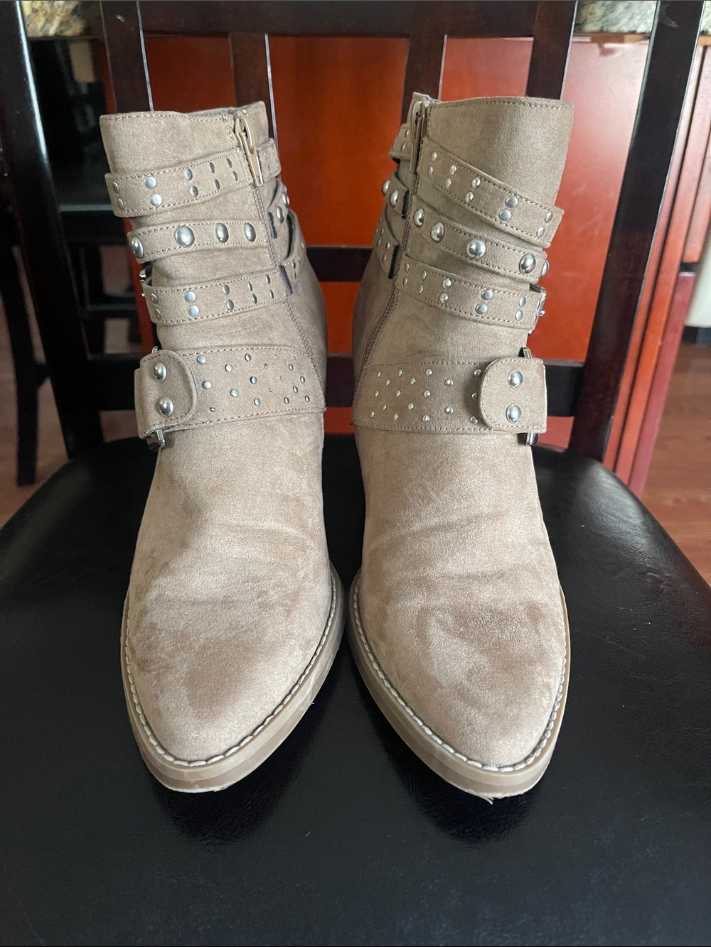 Steve Madden Taupe Suede Studded Ankle Booties